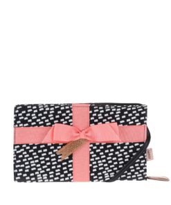 Bílo-černá menší kabelka s růžovou mašlí Disaster Pompom Tutti