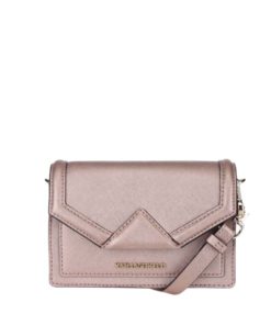 Kožená malá crossbody kabelka v růžovozlaté barvě KARL LAGERFELD