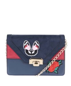 Tmavě modrá malá kabelka s vyšitým motýlem a růží Dorothy Perkins