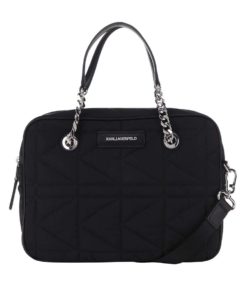 Černá kožená crossbody kabelka s detaily ve stříbrné barvě KARL LAGERFELD