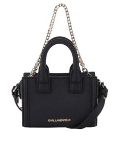 Černá malá kožená crossbody kabelka s detaily ve zlaté barvě KARL LAGERFELD