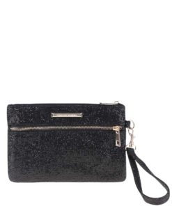 Černé třpytivé psaníčko se zipem ve zlaté barvě Dorothy Perkins