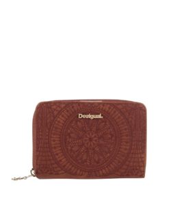Hnědá peněženka s vyšívaným vzorem Desigual Magnetic Sonora