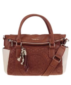 Krémovo-hnědá kabelka s přívěškem Desigual Loverty Sonora