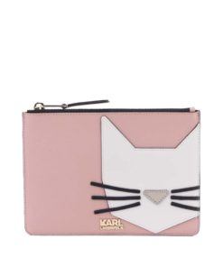 Starorůžové kožené psaníčko na zip KARL LAGERFELD