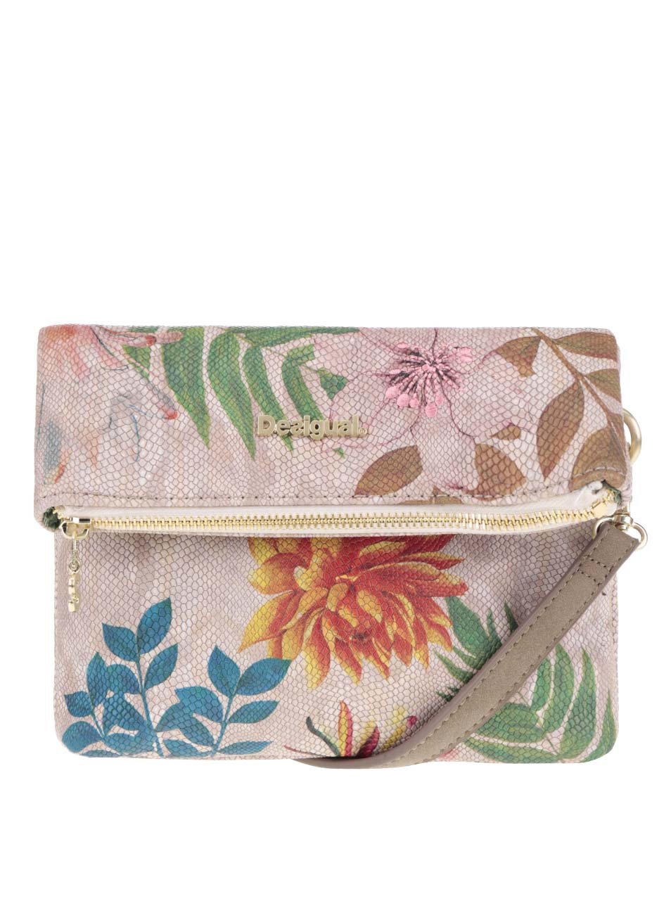 Béžová crossbody kabelka s barevnými květy Desigual Atenas Mogli Béžová crossbody kabelka s barevnými květy Desigual Atenas Mogli