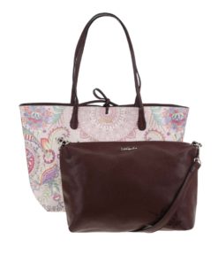 Hnědo-krémový oboustranný shopper 2v1 s barevným vzorem Desigual Valkiria Capri