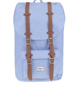 Světle modrý batoh s hnědými popruhy Herschel Little America 25 l