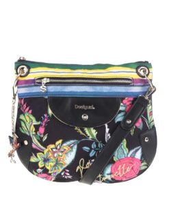 Černá crossbody kabelka s barevnými květy a přívěšky Desigual Brooklyn Cancun