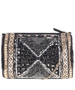 Černá crossbody kabelka s korálky ve zlaté a stříbrné barvě Miss Selfridge