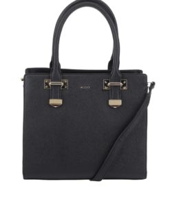 Černá čtvercová kabelka s detaily ve zlaté barvě ALDO Queeney