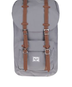 Šedý batoh s hnědými popruhy Herschel Little America 25 l