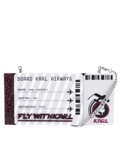 Krémovo-stříbrné třpytivé plastové psaníčko s motivem letenky KARL LAGERFELD