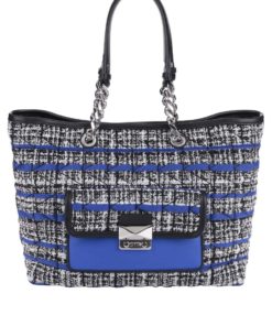 Modro-bílo-černý prošívaný shopper s koženými detaily KARL LAGERFELD