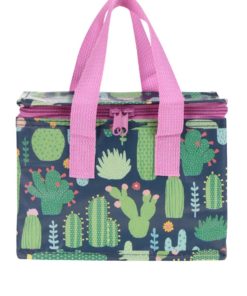 Modro-zelená termotaška na jídlo s potiskem kaktusů Sass & Belle