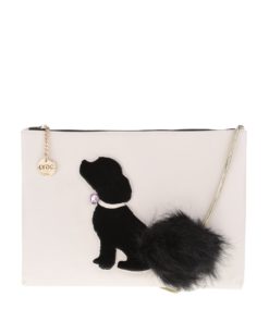 Starorůžová crossbody kabelka s černým plastickým motivem psa a aplikací LYDC