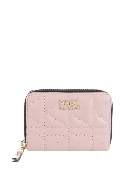 Světle růžová kožená prošívaná peněženka KARL LAGERFELD