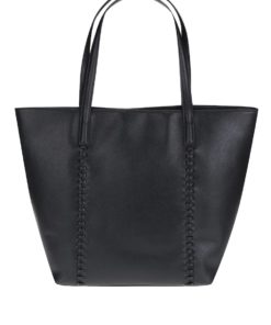 Černý koženkový shopper s ozdobným prošíváním Pieces Mary