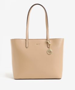 Béžový kožený shopper s detaily ve zlaté barvě DKNY Bryant