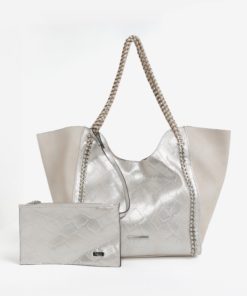 Béžový kožený shopper s metalickým hadím vzorem a pouzdrem 2v1 Liberty by Gionni Gilda