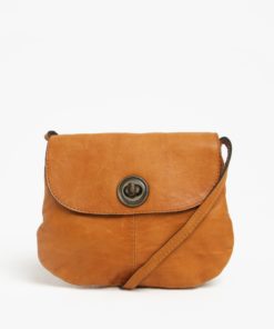 Hnědá kožená crossbody kabelka Pieces Totally Royal