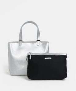 Metalický shopper ve stříbrné barvě 2v1 Pieces Madison