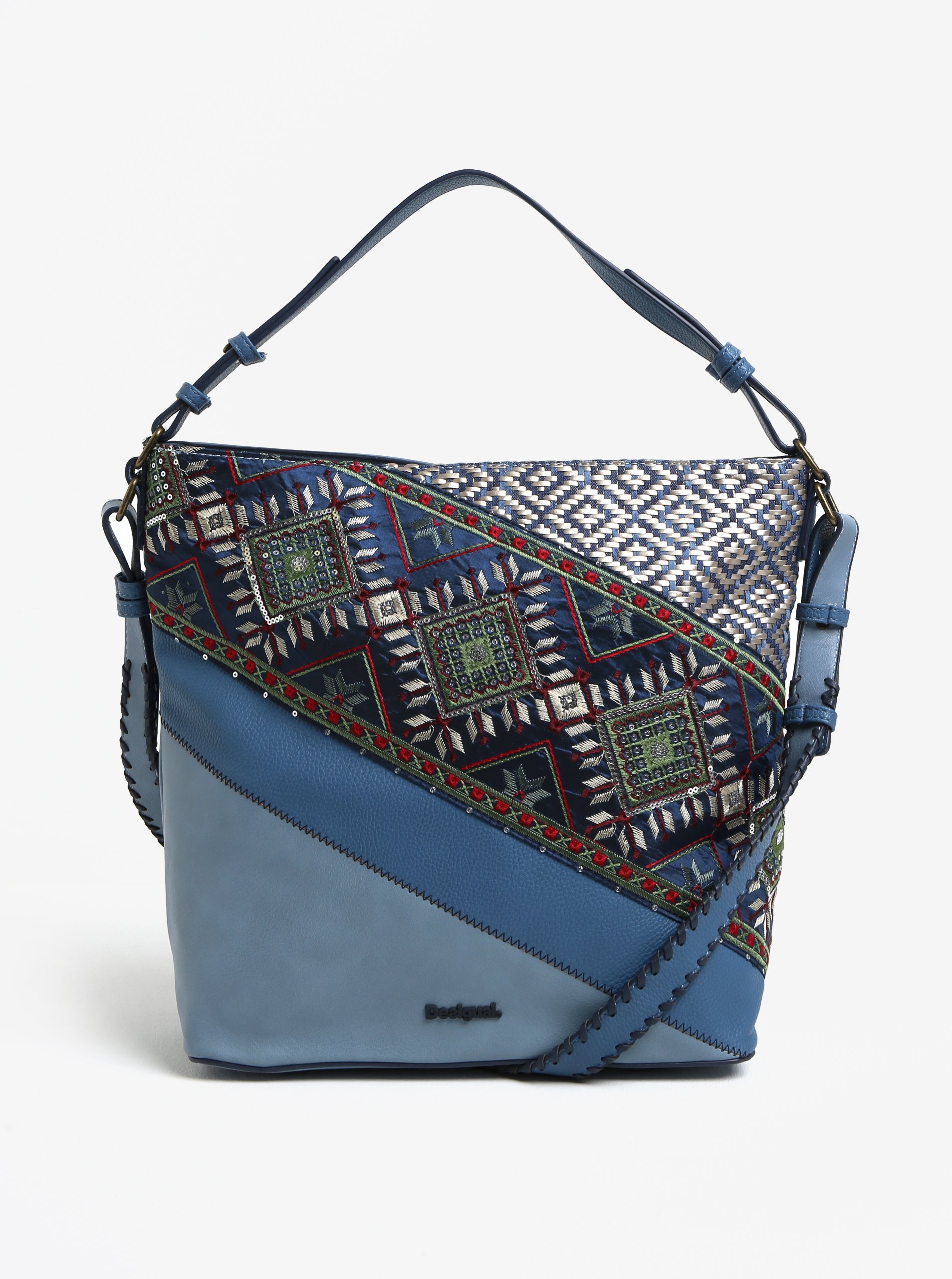 Modrá kabelka s vyšitými ornamenty Desigual Almira Modrá kabelka s vyšitými ornamenty Desigual Almira