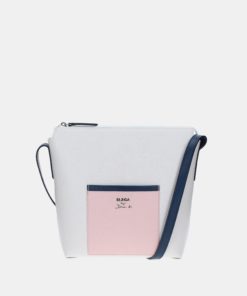 Růžovo-bílá kožená kabelka ELEGA