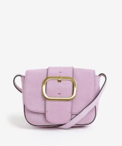Světle růžová semišová crossbody kabelka Pieces Vonne