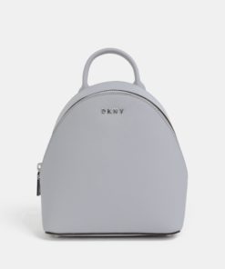Světle šedý malý kožený elegantní batoh DKNY Bryant