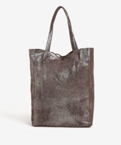 Tmavě hnědý třpytivý kožený shopper ZOOT Glitter