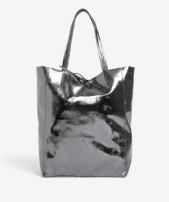 Tmavě šedý metalický kožený shopper ZOOT Laminato