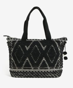 Černo-krémový prošívaný shopper Pieces Cillen