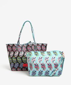 Černo-mentolový oboustranný shopper s crossbody kabelkou 2v1 shopper Desigual Capri