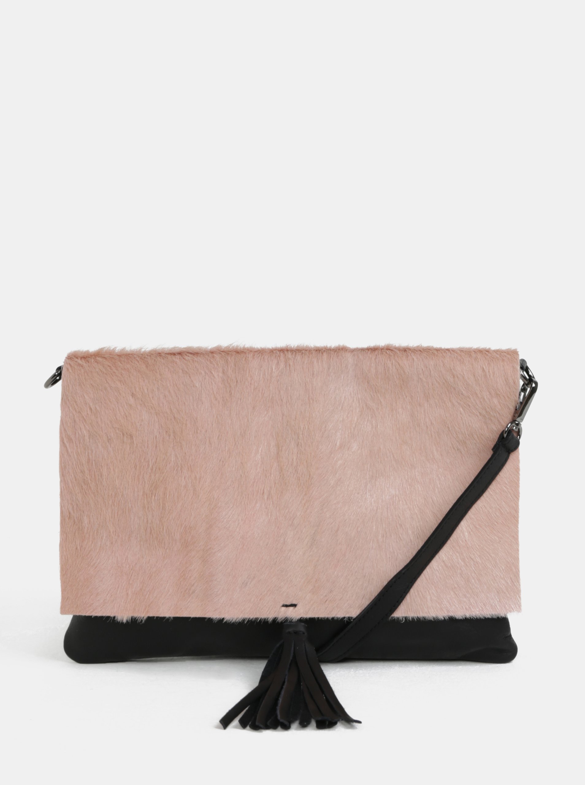 Černo-růžová kožená crossbody kabelka s kožešinovou klopou ZOOT Černo-růžová kožená crossbody kabelka s kožešinovou klopou ZOOT