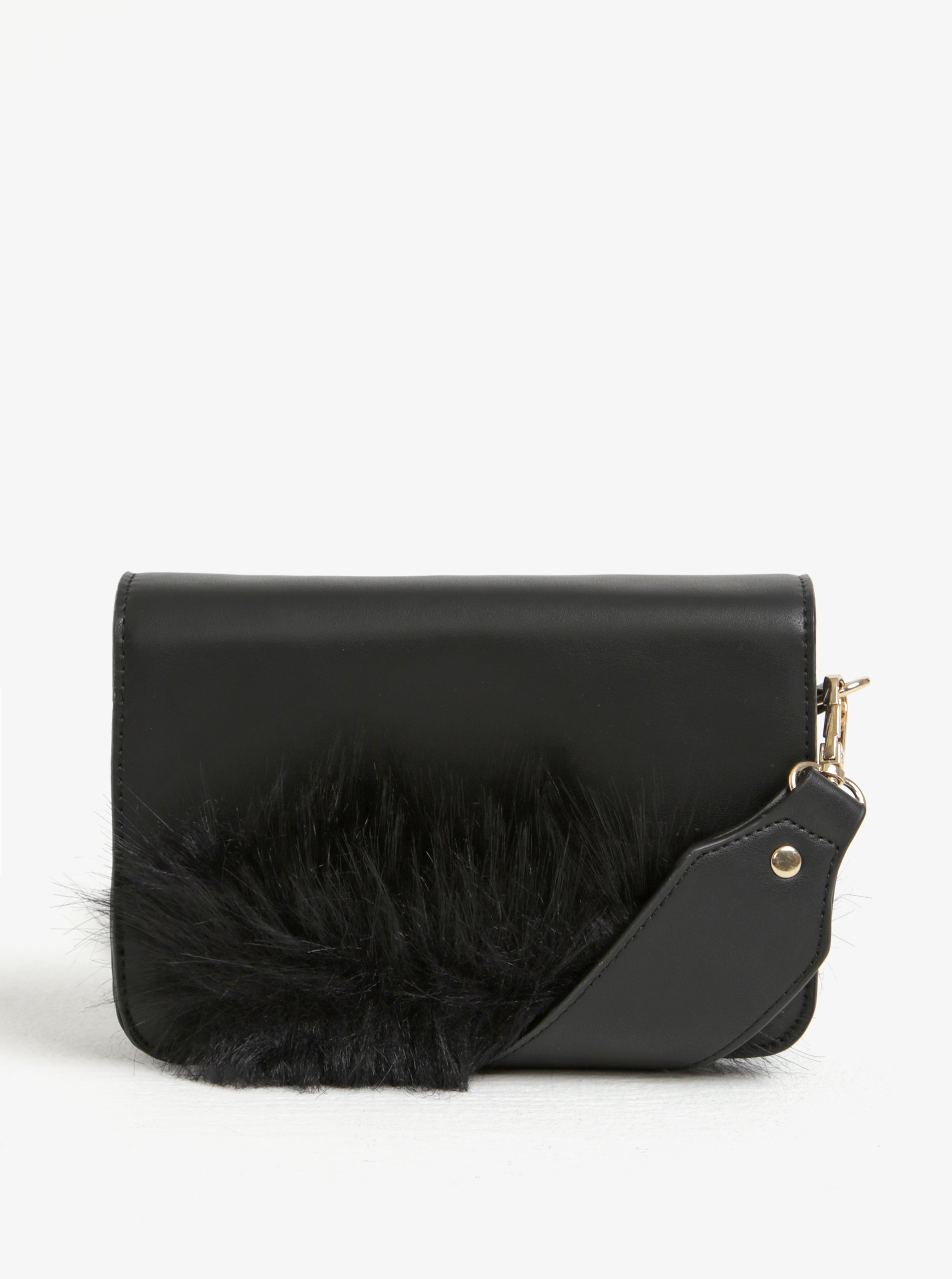 Černá crossbody kabelka s detailem z umělé kožešiny Pieces Ake Černá crossbody kabelka s detailem z umělé kožešiny Pieces Ake
