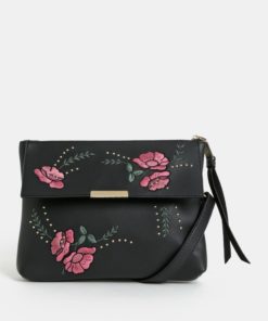 Černá crossbody kabelka s květovanou výšivkou Dorothy Perkins