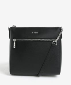 Černá kožená crossbody kabelka s detaily ve stříbrné barvě DKNY Bryant