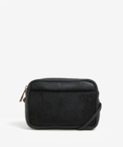 Černá kožená crossbody kabelka s imitací zvířecí srsti Oasis Camera