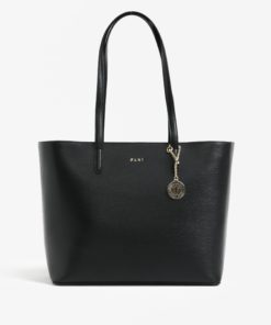 Černý kožený shopper s detaily ve zlaté barvě DKNY Bryant