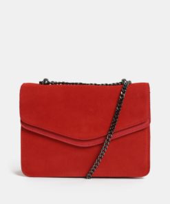 Červená semišová crossbody kabelka Pieces Tahira