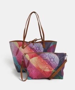 Hnědo-fialový oboustranný shopper s pouzdrem Desigual Mercury