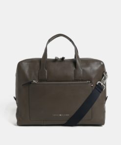 Hnědá kožená taška na notebook Tommy Hilfiger