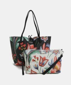 Krémovo-černý oboustranný shopper s pouzdrem Desigual Kora