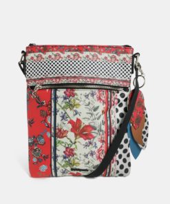 Krémovo-červená vzorovaná crossbody kabelka Desigual Tripatch