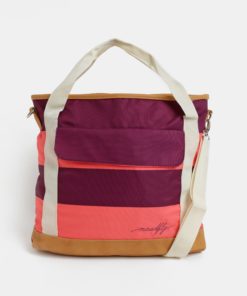 Růžovo-fialová pruhovaná kabelka s kapsou na notebook Meatfly Kuna