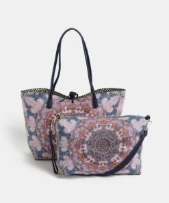 Růžovo-modrý oboustranný shopper s pouzdrem Desigual Afro