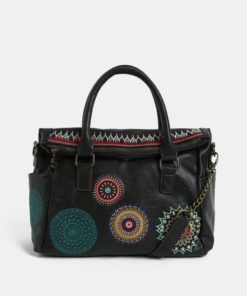 Tmavě hnědá kabelka s výšivkou Desigual Siara