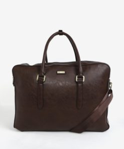 Tmavě hnědá koženková cestovní taška Bobby Black