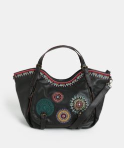 Tmavě hnědá koženková prošívaná kabelka s ornamenty Desigual Siara